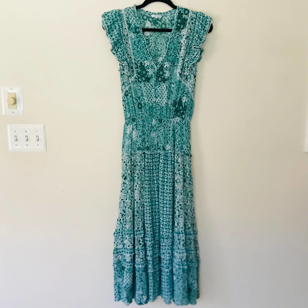 Poupette St. Barth Green Floral Maxi Dress Women's Size S